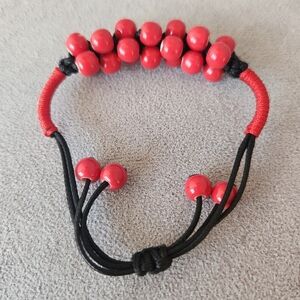 Crochet beaded bracelet women's red bohochic artsy feminine adjustable festival